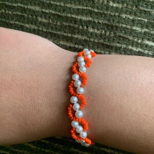 Orange and White Beaded Bracelet